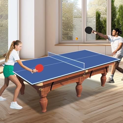 Ping Pong Table Top for Pool Table, Foldable & Portable Table Tennis Table Topper Indoor Outdoor Table Tennis Conversion Top w/Net & Premium Foam Padding - color: 8FT for 6FT Pool Table-Blue