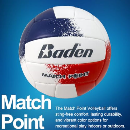 Baden | Match Point | Cushioned Synthetic Leather | Outdoor Recreation Backyard Volleyball + College Camp Ball | Official Size 5 - color: Red/Navy/White