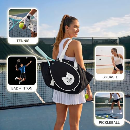 Smartway Pickleball Tote Bag for Women, Stylish Tennis Bag with Detachable Paddle Pocket, Waterproof Large Capacity Court Shoulder Bag for Gym, Daily & Weekend Trips, Men Ideal Pickleball Gifts