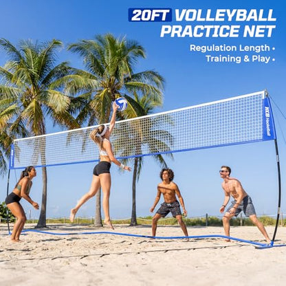 Haokelball Portable Volleyball Net for Backyard, 20ft Freestanding Volleyball Set with Adjustable Height & Widened Base, Outdoor/Indoor Practice Net with Volleyball, Carry Bag, Stakes & Ropes