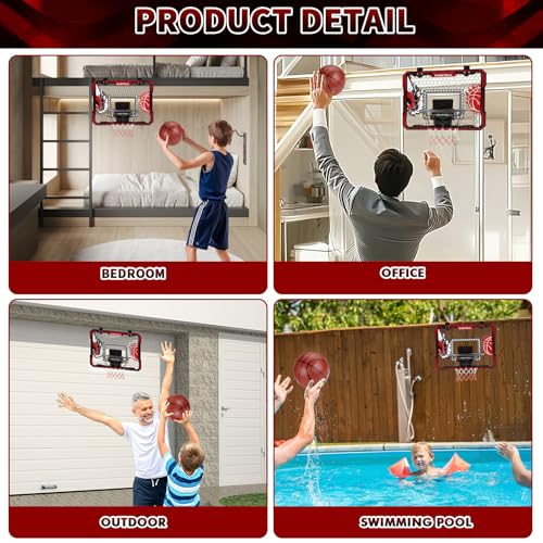 Over The Door Basketball Hoop, 2025 Upgrade Indoor Basketball Hoop with LED Lights and Scoreboard, Includes 3 Balls & Pump, Toys Gifts for3 4 5 6 7 8 9 10 11 12 Year Old Boys - Mini Basketball Hoop