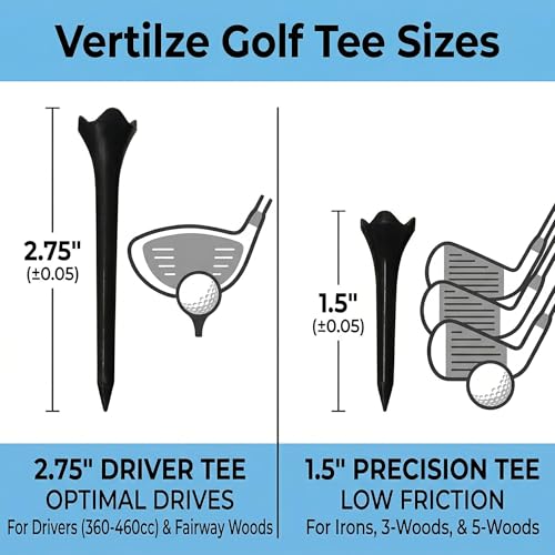 All Teed Up Premium Plastic Golf Tees - Black- 2.75 & 1.5 Inch Plastic Combo Pack - color: Black, style: 2.75/1.5 Inch Plastic