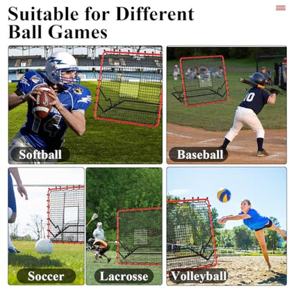 4x4.5FT Baseball Rebounder Net with 4 Adjustable Angles & 30 Bungee Cords, Multi-Sport Pitchback Net for Soccer, Baseball, Softball, Volleyball Practice –Tool-Free Setup, All Levels Youth & Adults