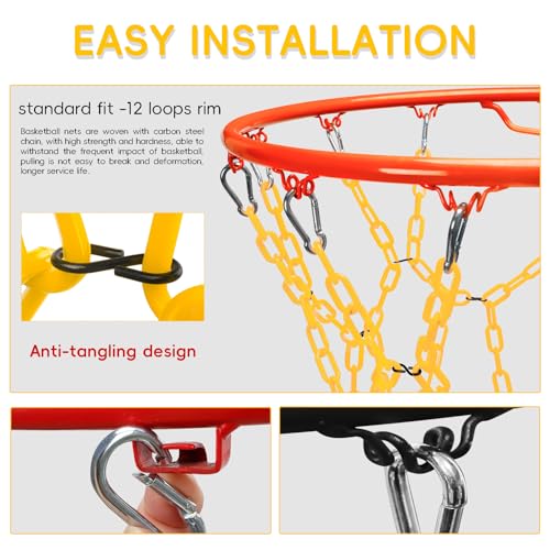 Basketball Net Replacement Heavy Duty,Resin Material, Anti-Rust Use Indoor Outdoor Standard 12-Ring Basketball Hoop - style: Yellow