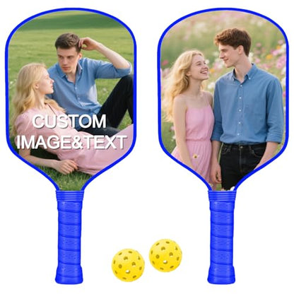 Custom Pickleball Paddles with Photo Text Logo, Personalized Pickleball Paddles with Comfort Grip, Personalized Gifts for Beginners, Lover, Boyfriend, Men (Only One Paddle) - color: blue