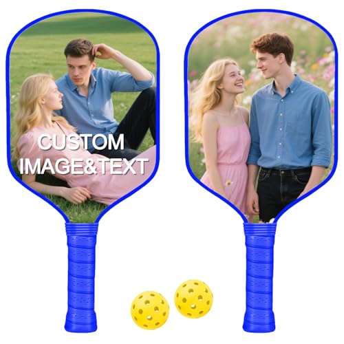 Custom Pickleball Paddles with Photo Text Logo, Personalized Pickleball Paddles with Comfort Grip, Personalized Gifts for Beginners, Lover, Boyfriend, Men (Only One Paddle) - color: blue