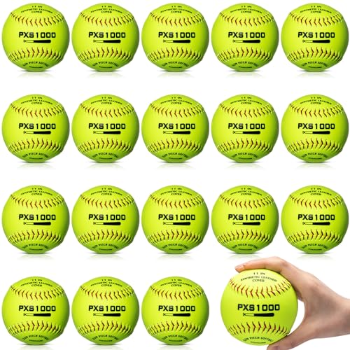 WinnerWhy 18 Pcs Sports Practice Softballs Leather Covered Training Ball Slow Pitch Softball Balls for Games, Practice and Training