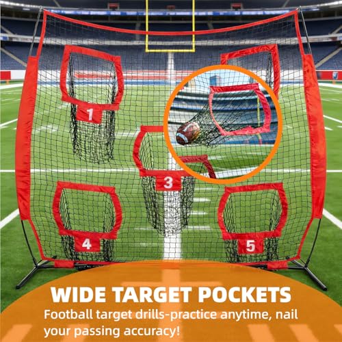 7×7ft Football Throwing Net with 5 Targets,UV-Resistant Football Training Net for Outdoor Great for Quarterback & Youth Practice Includes Carry Bag