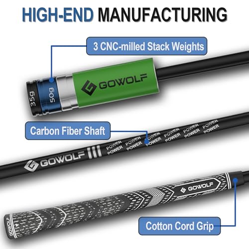 Gowolf Golf Swing Trainer with Adjustable Weights (35g & 50g) - Carbon Fiber Golf Training Aid for Speed, Driving Distance & Tempo, Ideal Warm-Up & Strength Golf Accessories for Men & Women