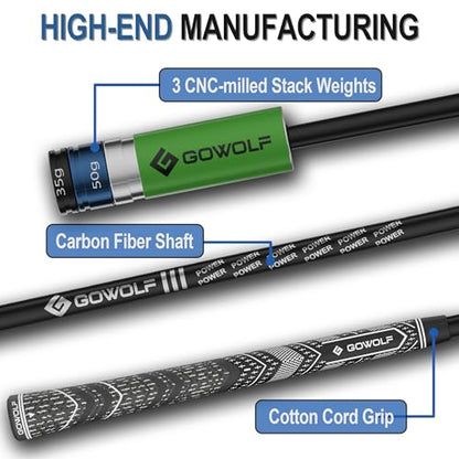 Gowolf Golf Swing Trainer with Adjustable Weights (35g & 50g) - Carbon Fiber Golf Training Aid for Speed, Driving Distance & Tempo, Ideal Warm-Up & Strength Golf Accessories for Men & Women