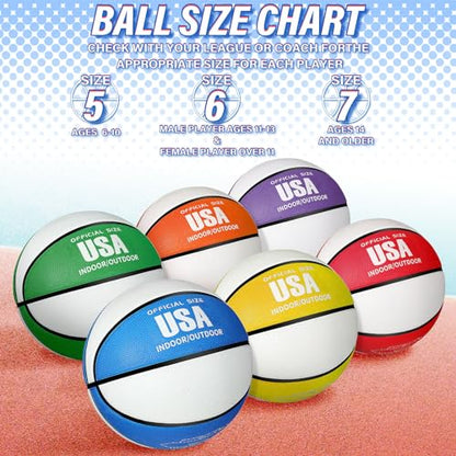 Libima 6 Pcs Official Basketball Indoor Outdoor 2 Color Printed Rubber Basketball with Pump for Game Practice Training Back to School