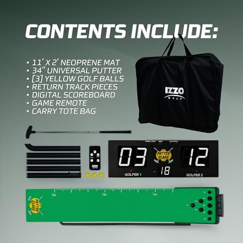 Izzo Golf Putter Clash Electronic Putting Game – Digital Scoreboard & 4 Game Modes, Indoor Outdoor Golf Game for Adults, 11 ft Putting Green Mat, Golf Gifts for Men, Putter & Balls Included