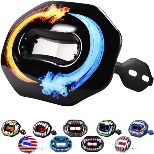 Oral Mart Flag Football Mouth Guard with 3D LipFit Design for Kids - Youth Football Mouthguard (No Boil) Cool Instant Fit Lip Guard Mouthpiece for Braces (Detachable Helmet Strap Included) - color: Ice & Fire