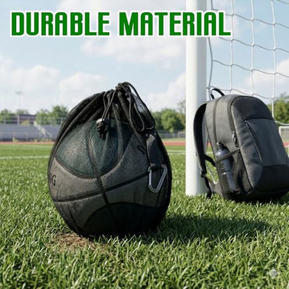 Thinp Single Mesh Ball Bag with Zipper Pocket, Ball Storage Bag Mesh Storage Bags with Double Hook Portable Drawstring Sling Back Bags for Soccer Basketball Football Volleyball Rugby