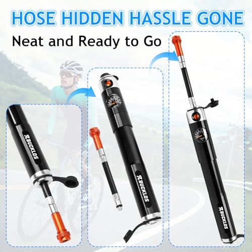 BUCKLOS Mini Bike Tire Pump with Gauge Portable Bicycle Hand Air Pump 160Psi Presta Schrader Valve Air Pressure Gauge for Mountain Bike Road Bikes Balls Handheld Accessories Tool