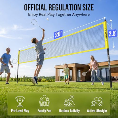 Badminton Set for Backyard, Outdoor Badminton Net with Anti-Sag Design, 4 Professional Badminton Rackets, 4 Shuttlecocks and Carry Bag for Lawn or Beach