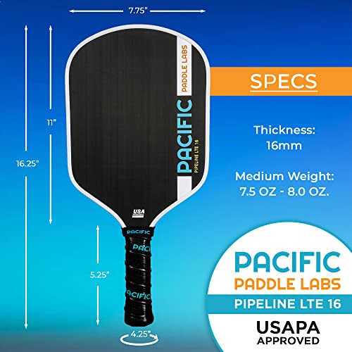 Carbon Fiber Pickleball Paddles | USAPA Approved Pickleball Paddles | Pro Grit Texture, Max Spin & Comfort | Pickle Ball Paddles Include Paddle Cover | 13MM & 16MM - color: PIPELINE LTE 16.25" x 7.75" x 16mm