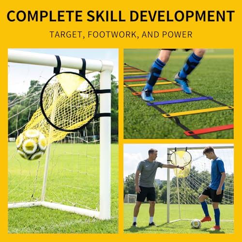 Soccer Target Net with Colorful Agility Ladder Set - Premium Football Training Equipment for Adults - Speed Ladder for Footwork, Agility Training Equipment & Soccer Gear with Carry Bag