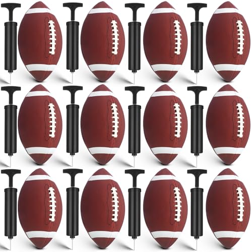 RoundFunny Footballs Pump Set Leather Footballs Bulk and Hand Pump Sport Gifts for Youth Junior Adult School Team Training Practicing Indoor Outdoor Operation Christmas - size: Official Size 9