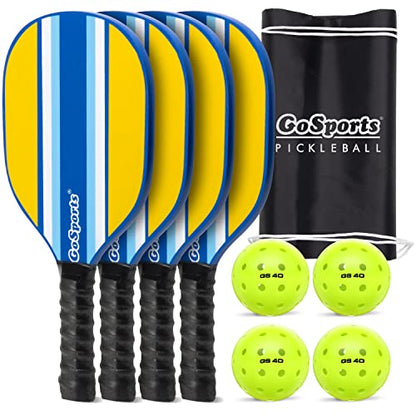 GoSports Pickleball Sets - Classic, Retro, Steel Blue, or Yellow - Includes 4 Paddles, 4 Regulation Pickleballs and Carry Case | 4 Paddles, Carry Case - color: Retro