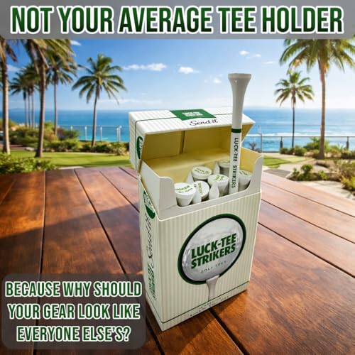 Luck-Tee Strikers Flip-Top Golf Tee Holder | Vintage-Style Pocket Case with 18 Bamboo Tees | Unique Golf Gift for Men, Cool Golf Accessories
