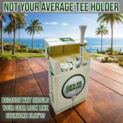 Luck-Tee Strikers Flip-Top Golf Tee Holder | Vintage-Style Pocket Case with 18 Bamboo Tees | Unique Golf Gift for Men, Cool Golf Accessories
