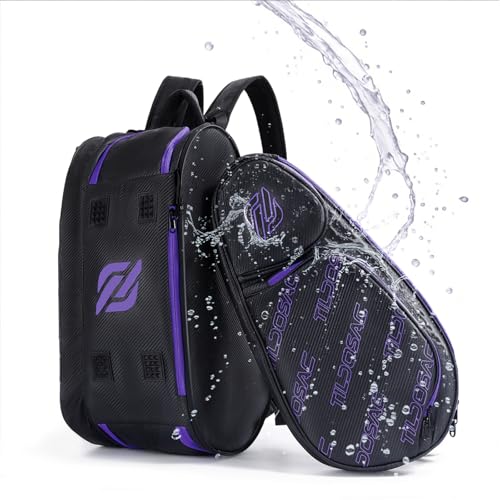 TILDOSAC 2-in-1 Detachable Pickleball & Padel Bag for Men Women | Thermal Foil Insulated Racket Compartment | Outdoor & Gym - color: Black Purple