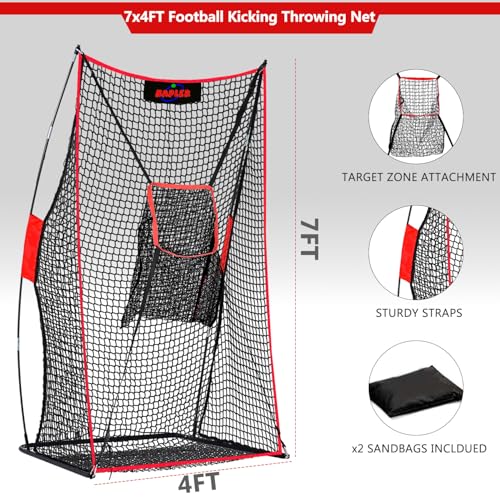 Kapler Football Kicking Net for Field Goals - 7X4FT Portable Football Throwing Net with Target Zone Attachment - Sideline Practice for Backyard Skill Improvement for Youth and Adults
