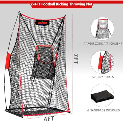 Kapler Football Kicking Net for Field Goals - 7X4FT Portable Football Throwing Net with Target Zone Attachment - Sideline Practice for Backyard Skill Improvement for Youth and Adults