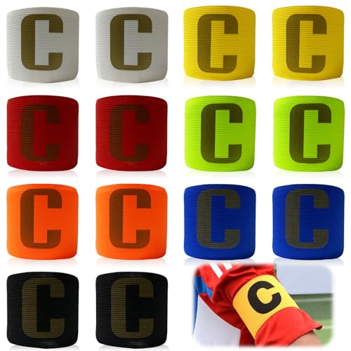 14 Pieces Football Soccer Captain Armbands,Multiple Colour Elastic Adjustable Armband Nylon Soccer Basketball Player Bands for Sport Team Badges