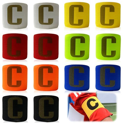 14 Pieces Football Soccer Captain Armbands,Multiple Colour Elastic Adjustable Armband Nylon Soccer Basketball Player Bands for Sport Team Badges