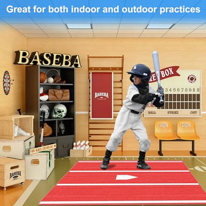 Baseball Hitting Mat, Batting Batting Mat for Hitting Batting Cage Softball Batter Stance Training Mat to Improve Batting Posture Baseball Mats Indoor/Outdoor - size: 10' x 3.8'