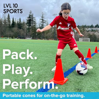 LVL10 Pro Training Cones - 12" Large Soccer Cones for Sports Training - for Basketball, Football, Basketball and Agility Drills - Soccer Field Markers that Won't Crack, Slide or Fly - style: 10 cones