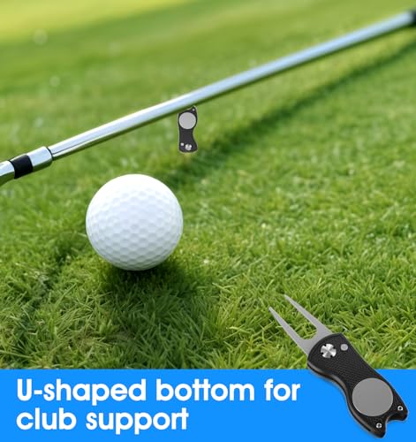 Divot Tool and Ball Marker, Metal Golf Divot Tools with Pop-up Button & Magnetic Marker for Golfers (Black)
