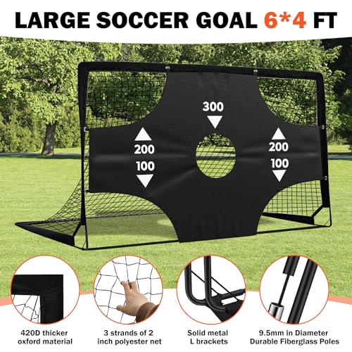 Portable Pop Up Soccer Goal - 6x4ft Backyard Training Equipment with Soccer Ball, Scoring Target Cloth, and Conesl,Fencing Training Equipment，Baseball & Softball Protective Screens