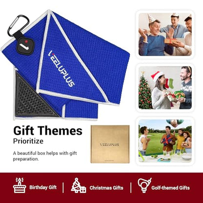 4-in-1 Magnetic Golf Towel with Brush & Cleaning Pocket -Premium Construction Golf Towel- Super Strong Golf Club Cleaner- Microfiber Waffle Design-15.7" X 23.6" Golf Accessories and Gifts for Men - color: Blue