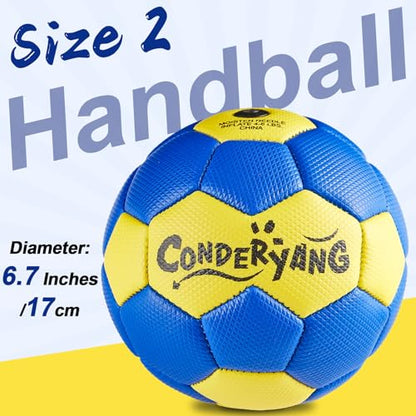 Handball Ball with Pump Needle PU Blue and Yellow Hand Ball Balls Single Handball Attractive and Durable Design for Youth League Game Training Practice - size: 6.7 Inch，Size 2