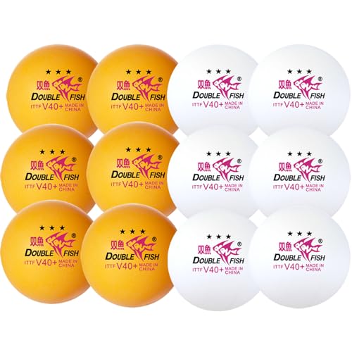 DOUBLE FISH Ping Pong Balls - White & Orange 3-Star Table Tennis Balls - High Performance V40+ ABS Balls Ultimate Durability Training Ball 12 Pack