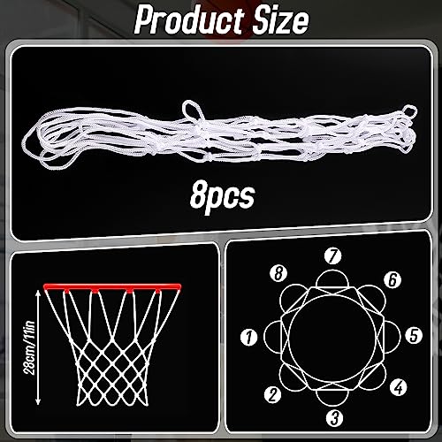 8 Pcs Mini Basketball Nets Replacement for 8"-10.25" Basketball Rims Nylon Small Basketball Hoop Net
