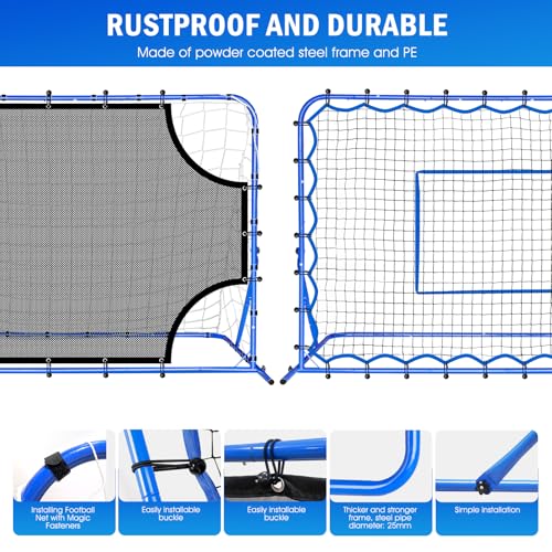 Soccer Baseball Rebounder Net, Soccer Goal Net, Volleyball Softball Rebound Pitchback Net Quick-Switch Angle Training for Control, Passing Practice, Bounce Back Rebounder Goals Gifts Trainer Equipment - size: 6FTx4FT