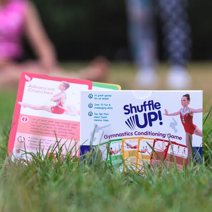 Shuffle Up Gymnastics Card Games - 70+ Fun & Active Skills Cards for Kids, Fitness Cards Develop Fundamentals, Stamina & Strength, Easy to Play for Kids | Multiple Skills Level Card Include 2 Dices - style: Gymnastics Card Games