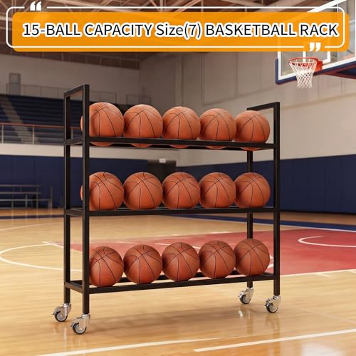 Colingmill Heavy Duty Basketball Rack with Wheels, Multi-Tier Rolling Ball Storage Cart, Sports Equipment Organizer for School, Gym, Club Shoot Training
