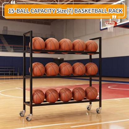 Colingmill Heavy Duty Basketball Rack with Wheels, Multi-Tier Rolling Ball Storage Cart, Sports Equipment Organizer for School, Gym, Club Shoot Training