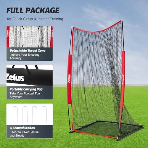 ZELUS 7x4 ft Football Kicking Net, Portable Football Throwing Net with Target Zone Attachment, Sideline Training Tool for Kids Adults Punting Kicking Passing Snapping Practice, Carry Bag Included