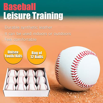 12 Pack Standard Size Adult Baseballs Unmarked & Leather Covered Training Ball Practice Baseball for Youth