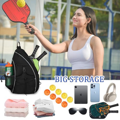 Goloni Pickleball Sling Bag for Men Women, Lightweight Pickleball Backpack with Fence Hook - color: Black