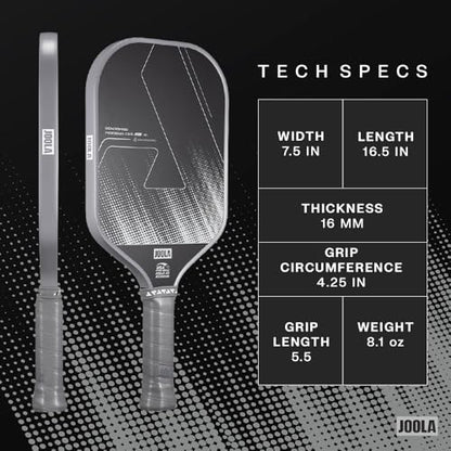 JOOLA Ben Johns CAS 16mm Carbon Fiber Pickleball Paddle - CAS Surface Tech - Control & Power Paddle - USAP Approved - Aero Curve - Feel-Tec Pure Grip - NFC Chip - color: Shadow Gray, size: Perseus