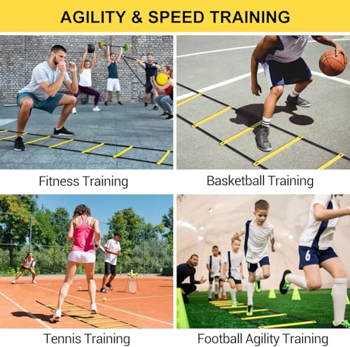 Agility Ladder - Speed Training Ladder for Soccer | Football Fitness Feet Training Carry Bag Agility Trainer Equipment | 12 Rung Speed Equipment for Gym Outdoor Fitness Practice Baseball Sports
