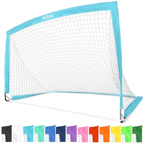 GoSports Portable Soccer Goals for Kids - 13 Color Options - Choose 4 x 3 ft or 6 x 4 ft - Team Tone Pop Up Nets for Backyard - color: Light Blue, style: 6 ft x 4 ft