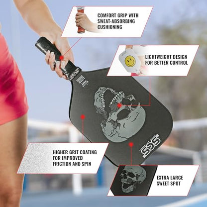 SCS Carbon Fiber Pickleball Paddle – USAPA Approved 2024 – Lightweight, Enhanced Spin, Sure-Grip Handle – Evo-Lite Series for Intermediate Players - color: Nightmare